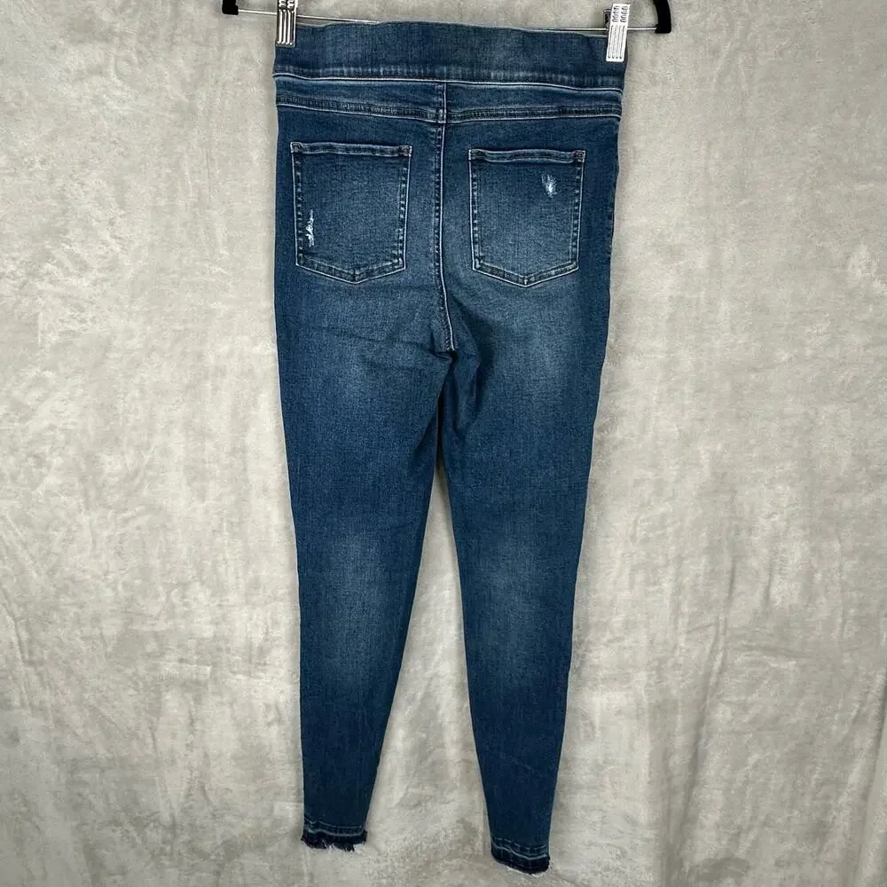 Spanx Jeans Womens Small Blue Skinny High Rise Raw Hem Slimming Stretch Casual